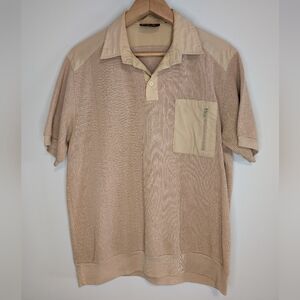 Men's Beige Short-Sleeve Mesh Polo Shirt with Chest Pocket